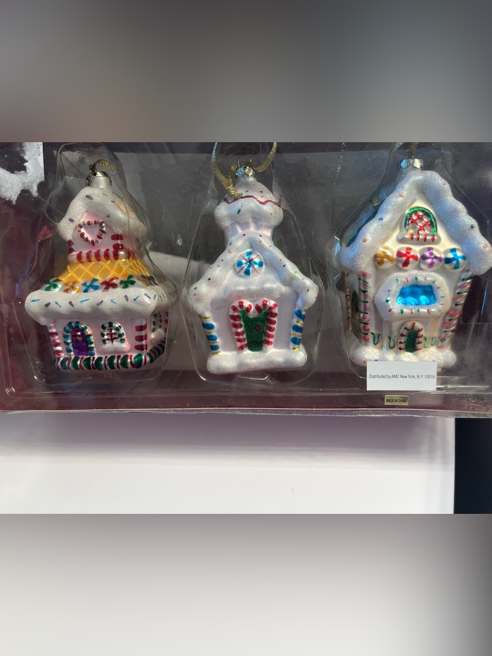 Lao Mai Lot Of 3  Gingerbread Houses Glass Christmas Ornaments  4 1/2” Tall